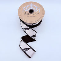 Halloween Ravens Satin Ribbon White Black 1.5 Inch 10 Yards
