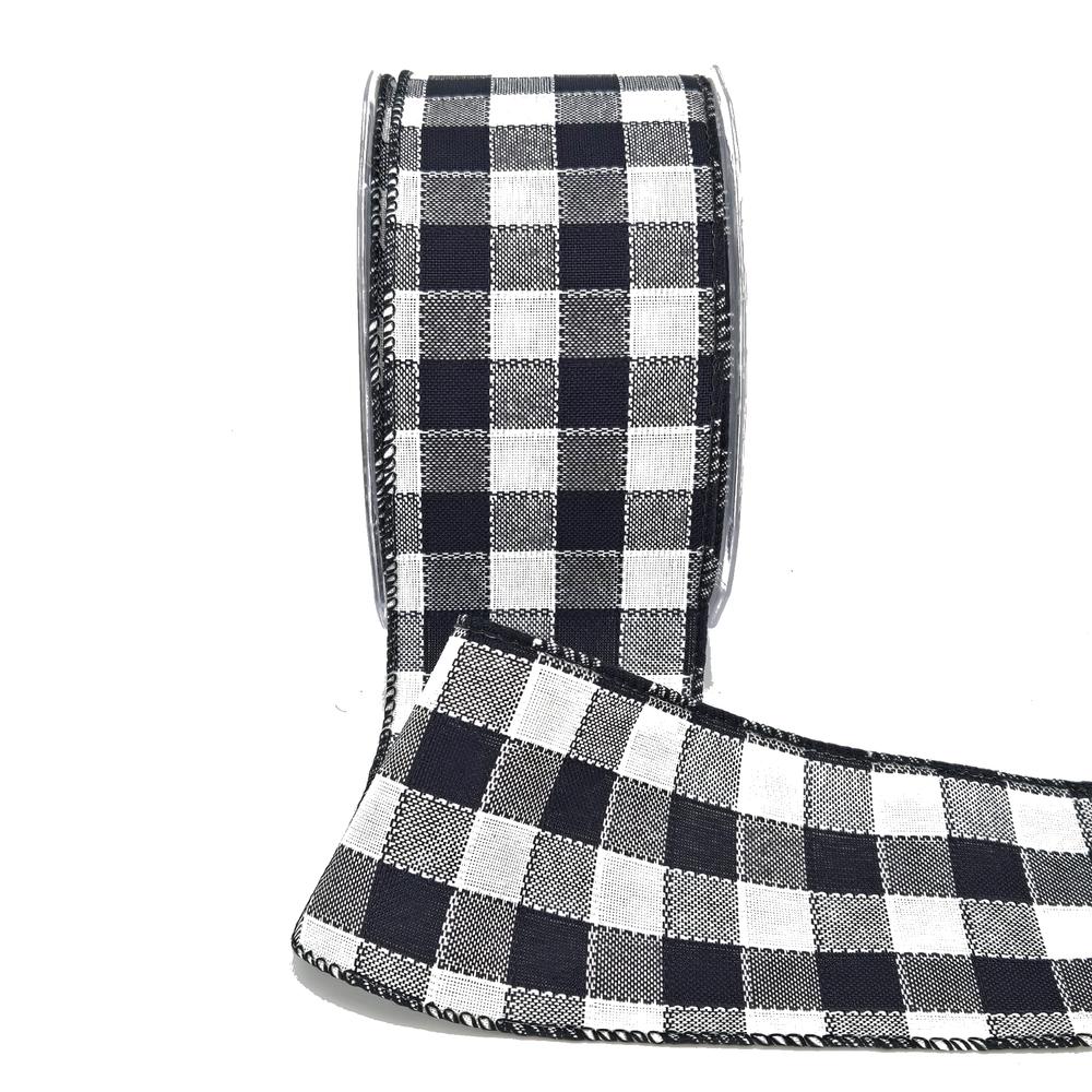 2.5 Inch Woven Check Ribbon with Wired Edge – 450-25-10 Black/White