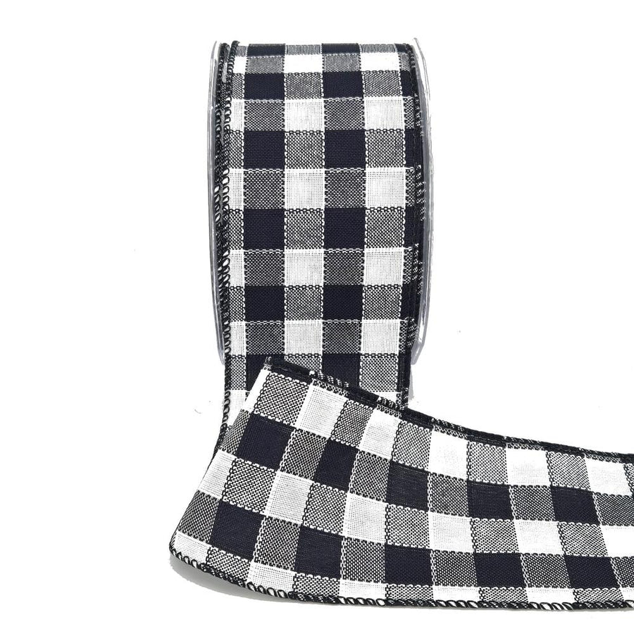 2.5 Inch Woven Check Ribbon with Wired Edge – 450-25-10 Black/White