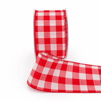 2.5 Inch Woven Check Ribbon with Wired Edge – 450-25-14 Red/White