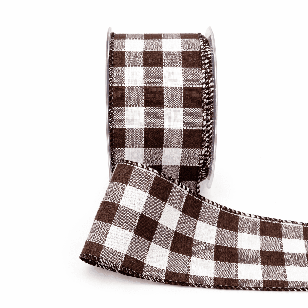 2.5 Inch Woven Check Ribbon with Wired Edge – 450-25-33 Brown/White