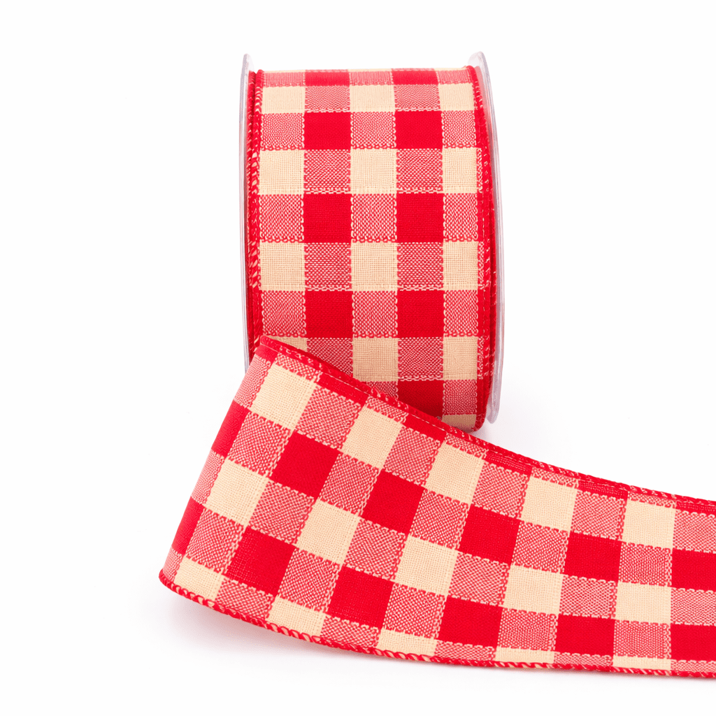 2.5 Inch Woven Check Ribbon with Wired Edge – 450-25-44 Red/Ivory
