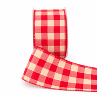 2.5 Inch Woven Check Ribbon with Wired Edge – 450-25-44 Red/Ivory