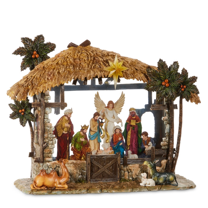 16.5" Swirling Glitter Nativity with Creche