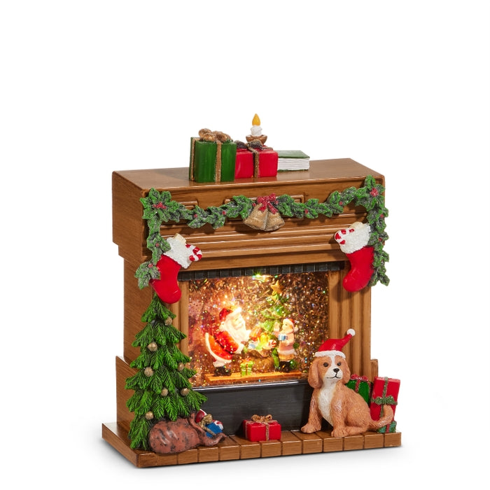 9" Santa Lighted Water Fireplace