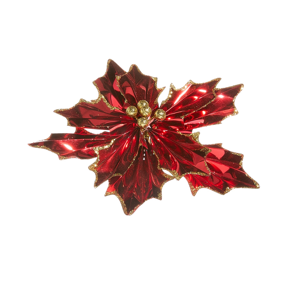8" Red Foil Poinsettia Clip-On Ornament
