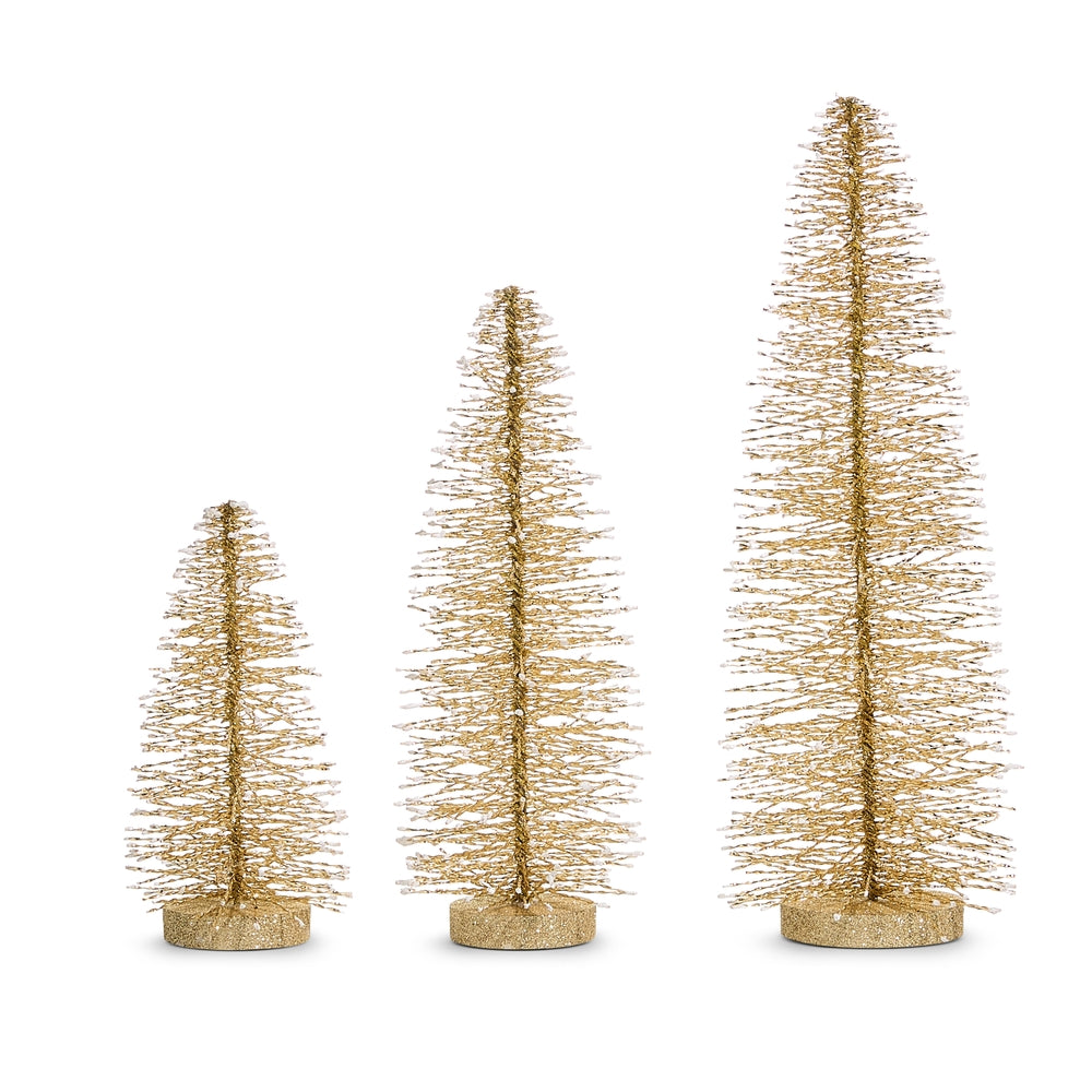 18" Snowy Gold Bottle Brush Trees