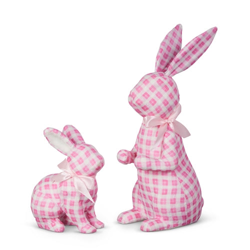 13.75" Pink Gingham Bunnies