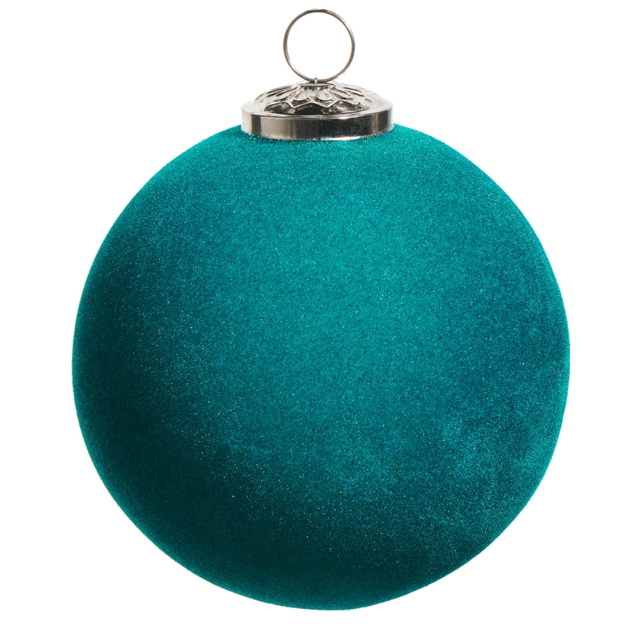 5" Teal Flocked Ball Ornament