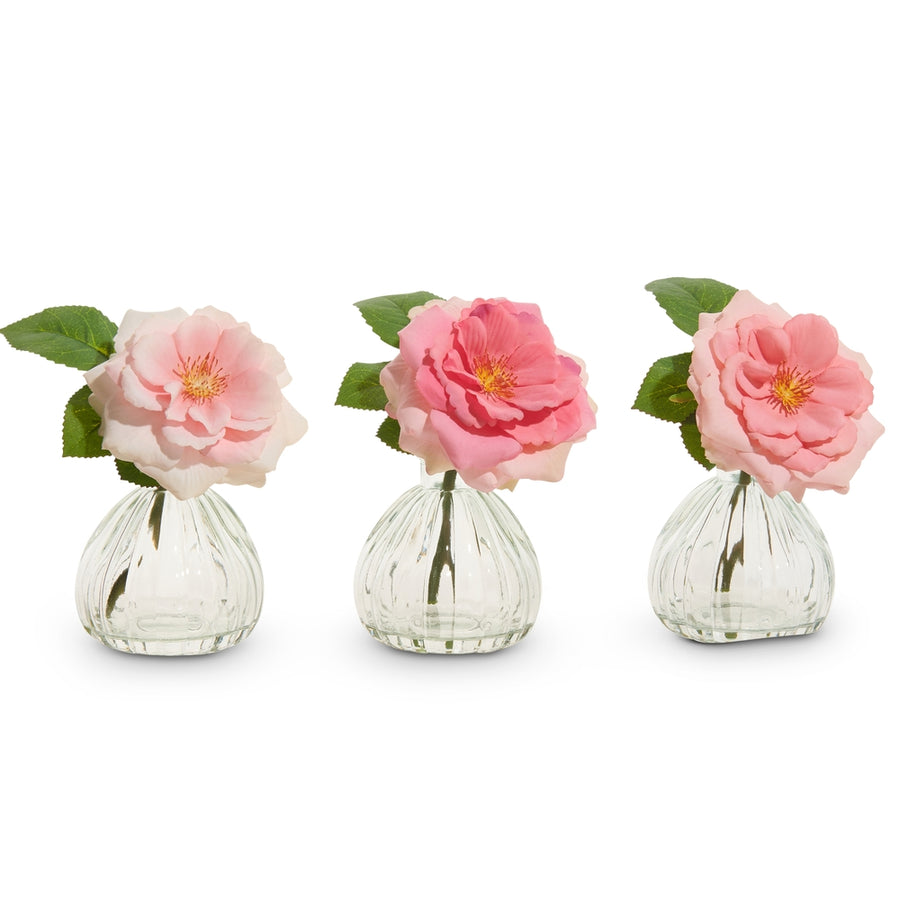6.5" Pink Rose Stem in Glass Vase