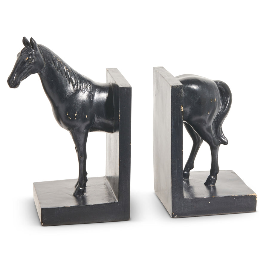 Set Of 2 Black 9.5" Horse Bookends