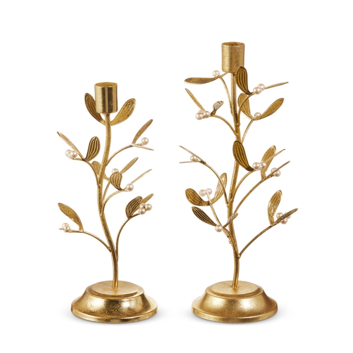12" Gold Mistletoe Candlesticks