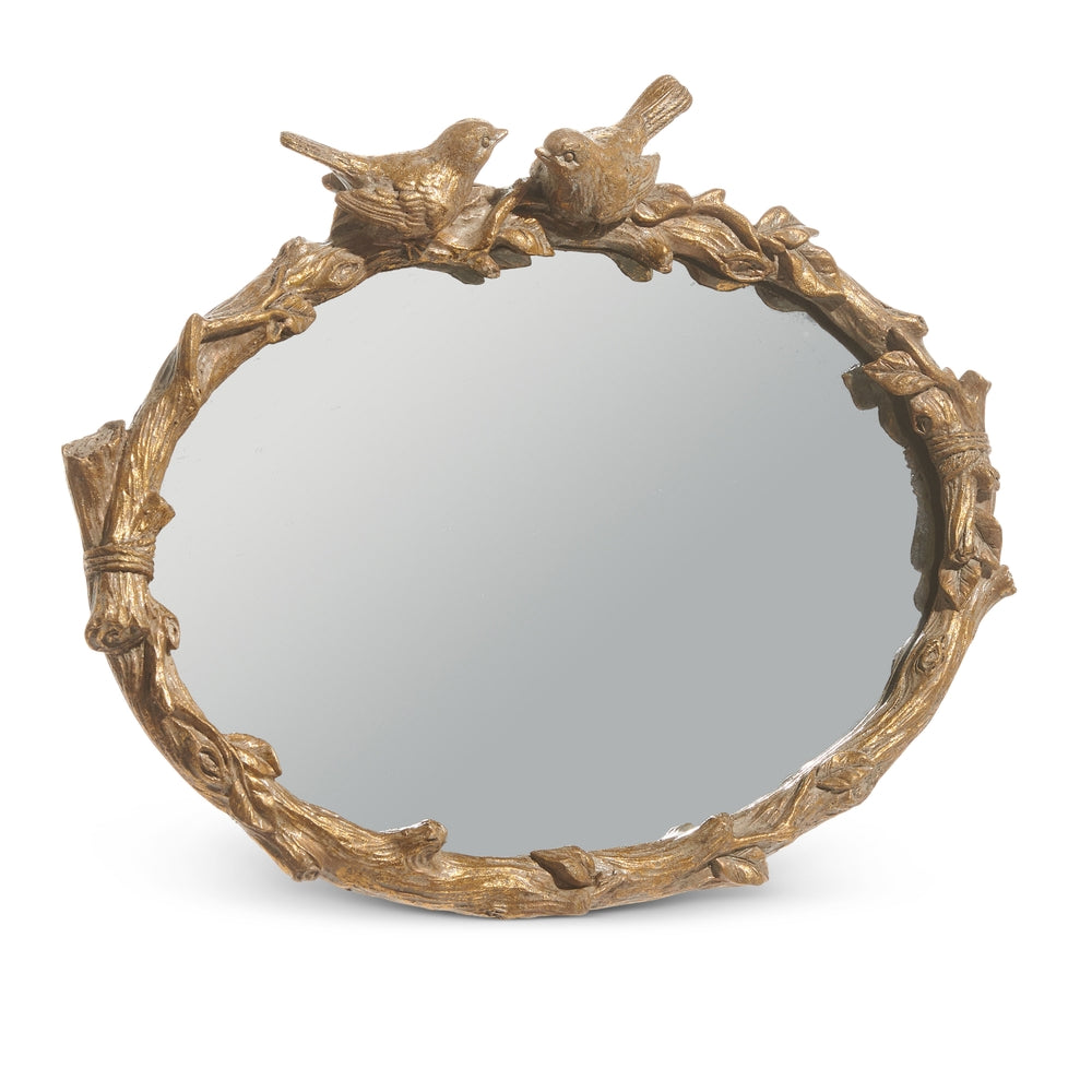 9" Bird on Branch Oval Mirror | Gold