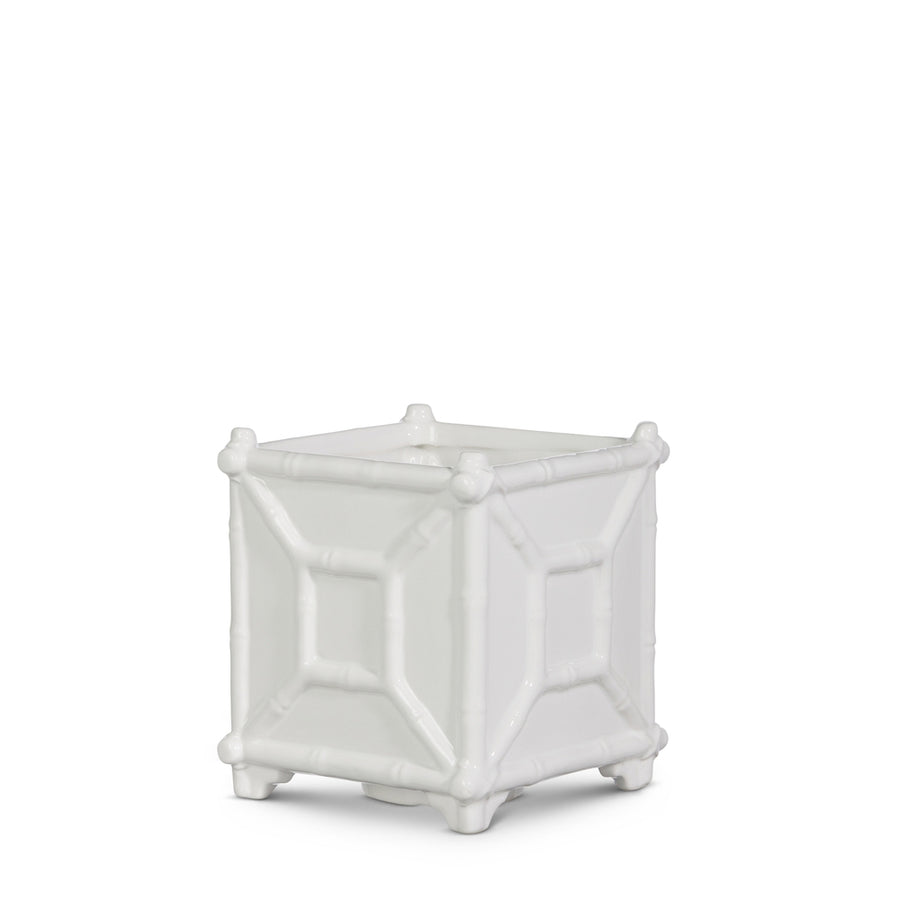 6" White Bamboo Planter