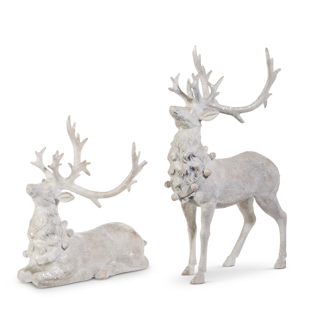 14.5" Whitewashed Glitter Deer
