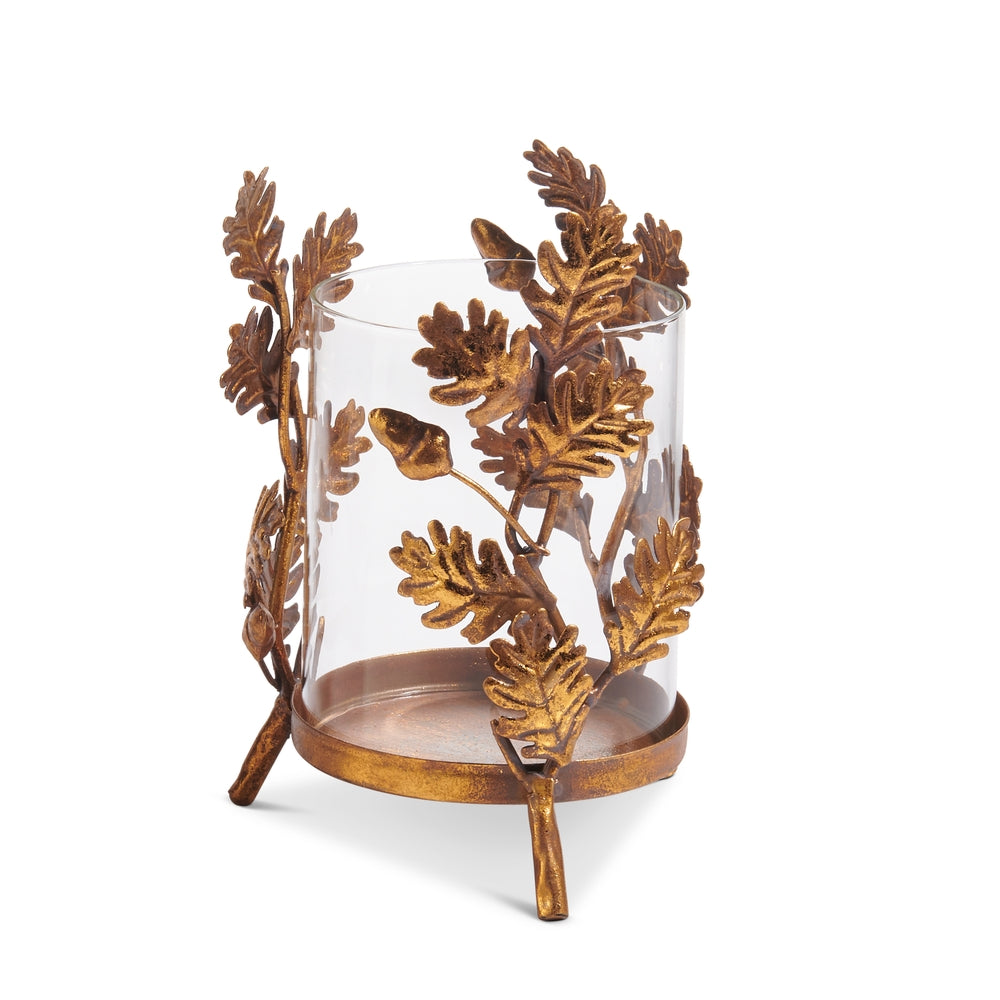 7" Gold Oak Leaf Base with Glass Insert