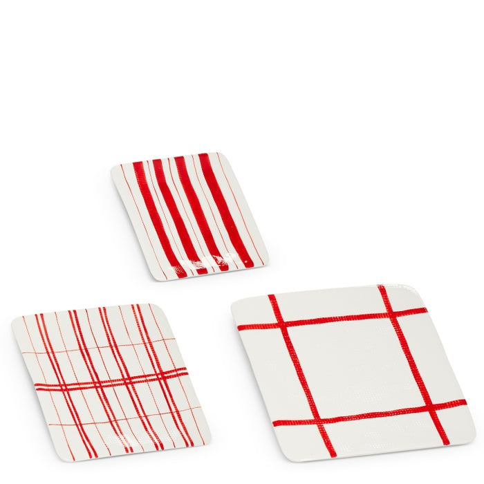 Red Plaid Ceramic Plates Set of 3 - 12 Inch