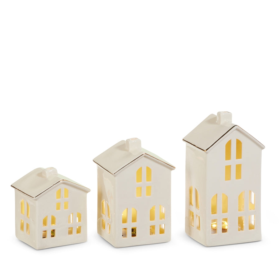 6.75" Ceramic House Lantern with Gold Trim Roof