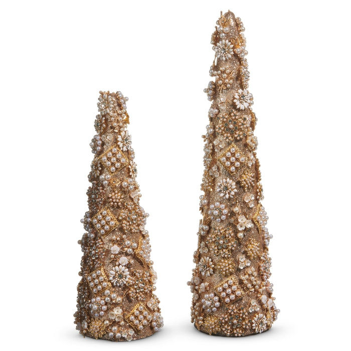 17.5" Gold Jewel and Pearl Brooch Cone Trees