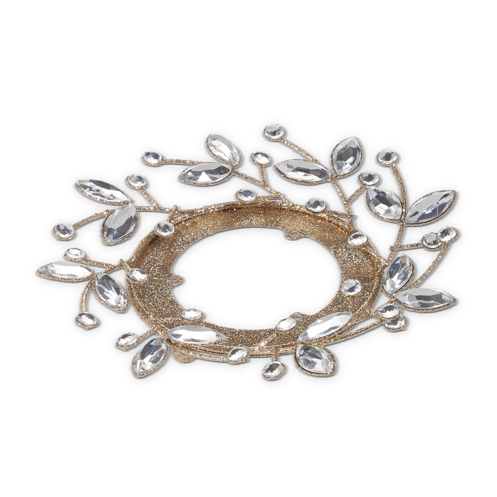 7" Champagne Glitter and Clear Jeweled Candle Ring