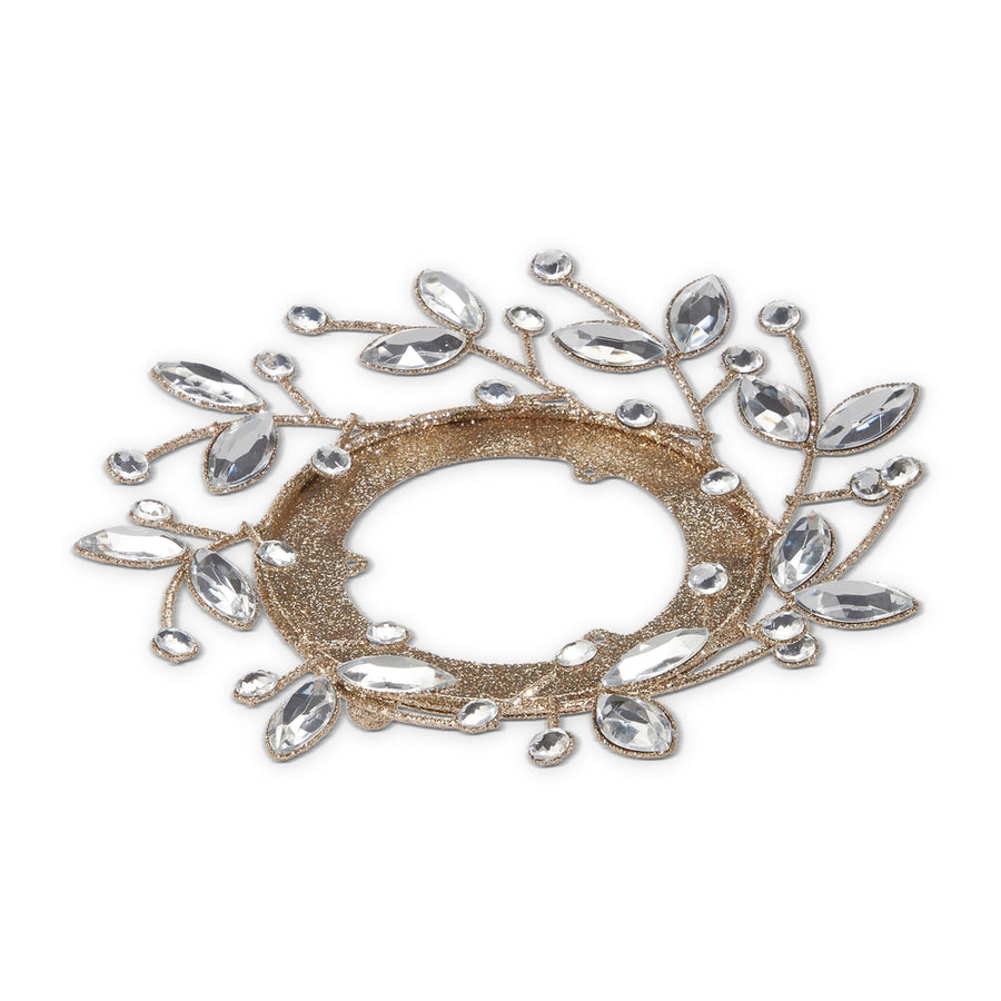 7" Champagne Glitter and Clear Jeweled Candle Ring