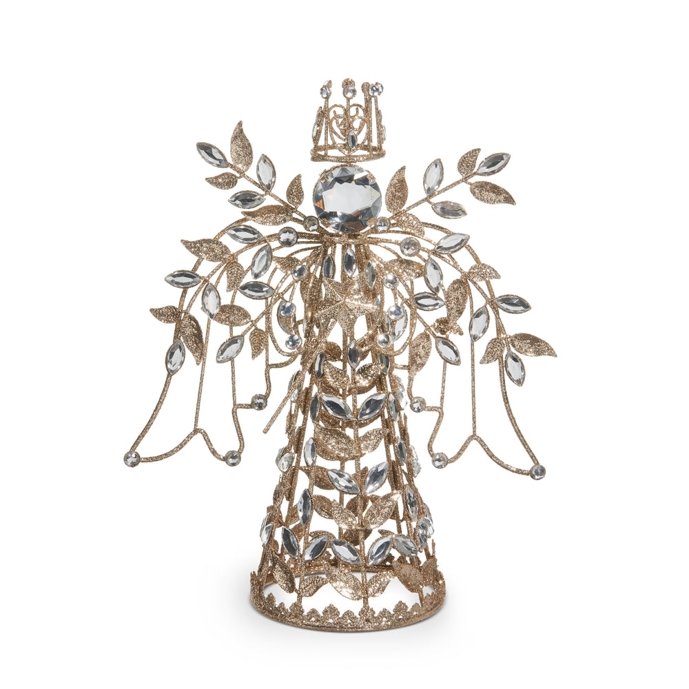 11" Champagne and Clear Jeweled Angel Tree Topper