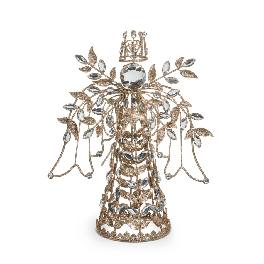 11" Champagne and Clear Jeweled Angel Tree Topper