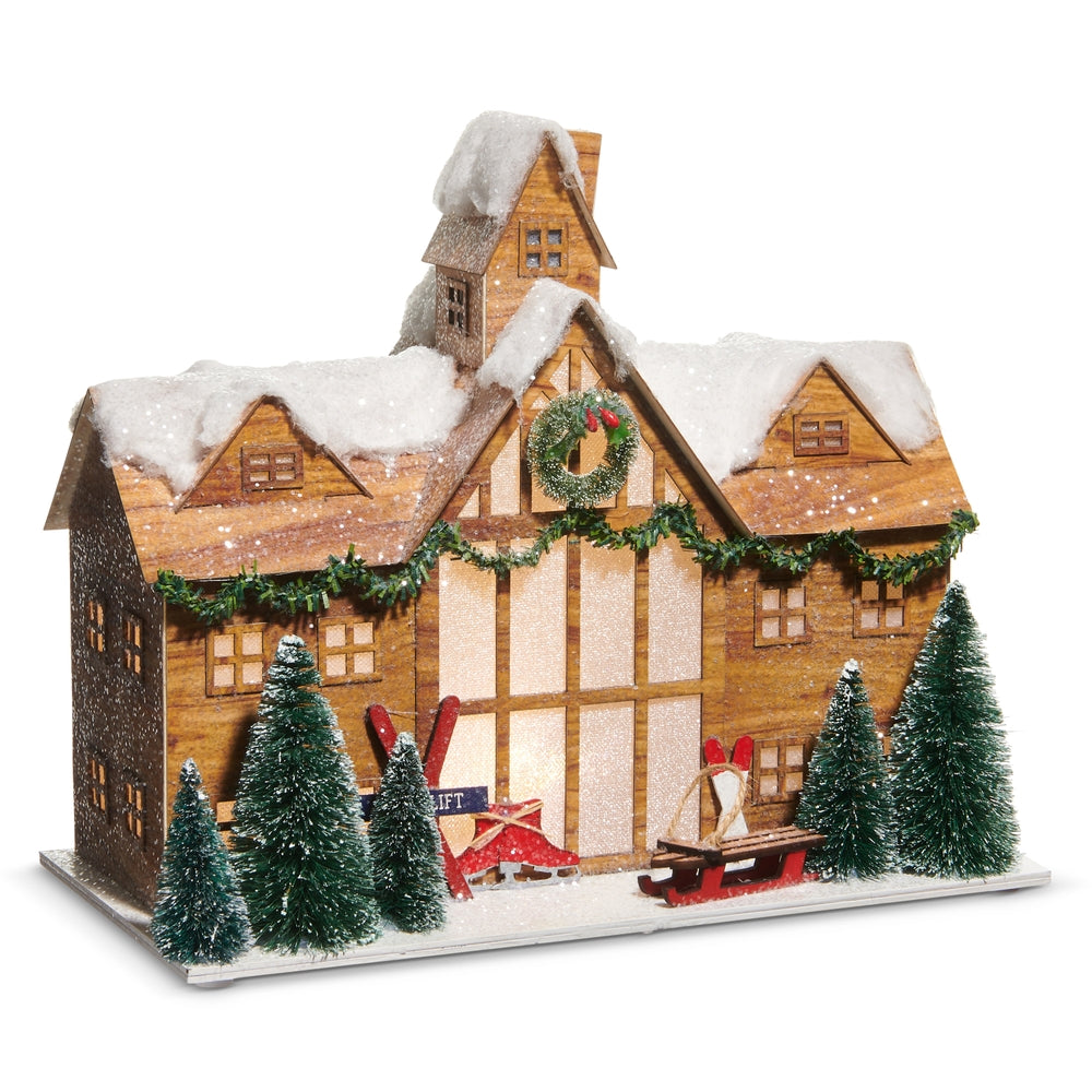 12" Lighted Ski Lodge House