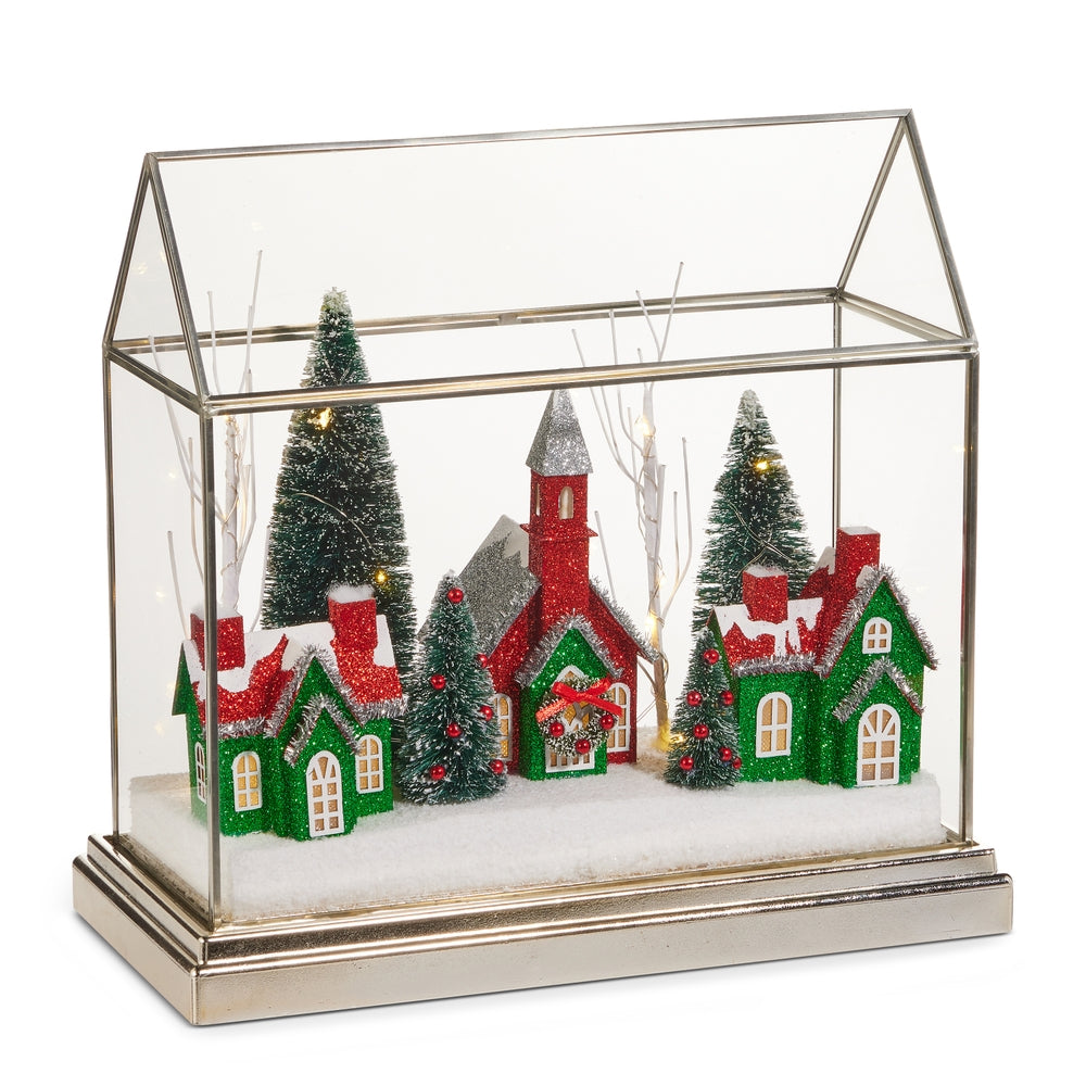 12.75" Lighted Red and Green House Terrarium