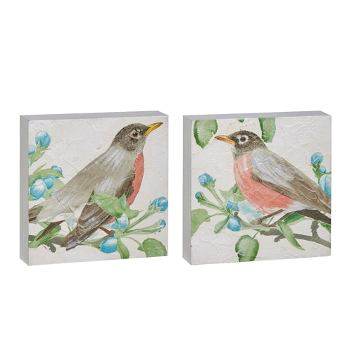 8" Robin on Apple Blossom Branch Block