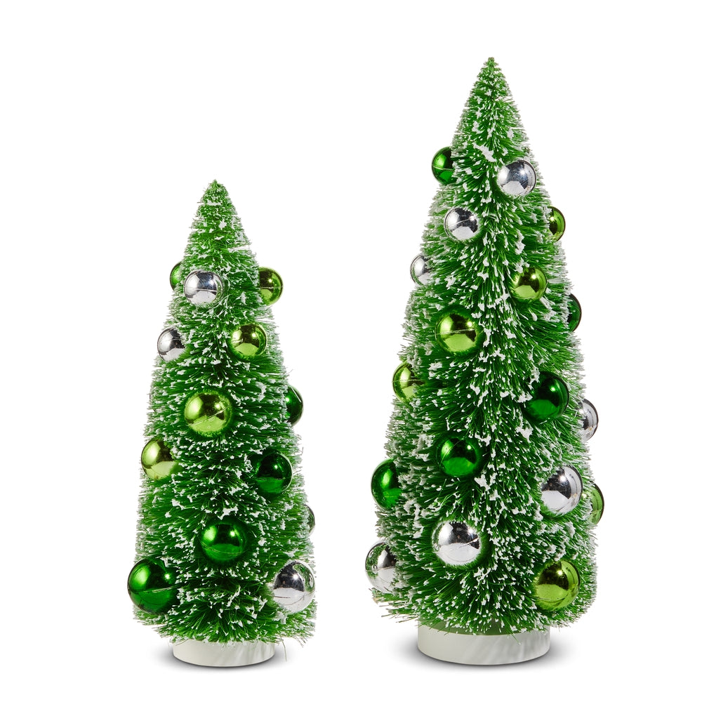 12" Bottle Brush Trees with Green Ornaments