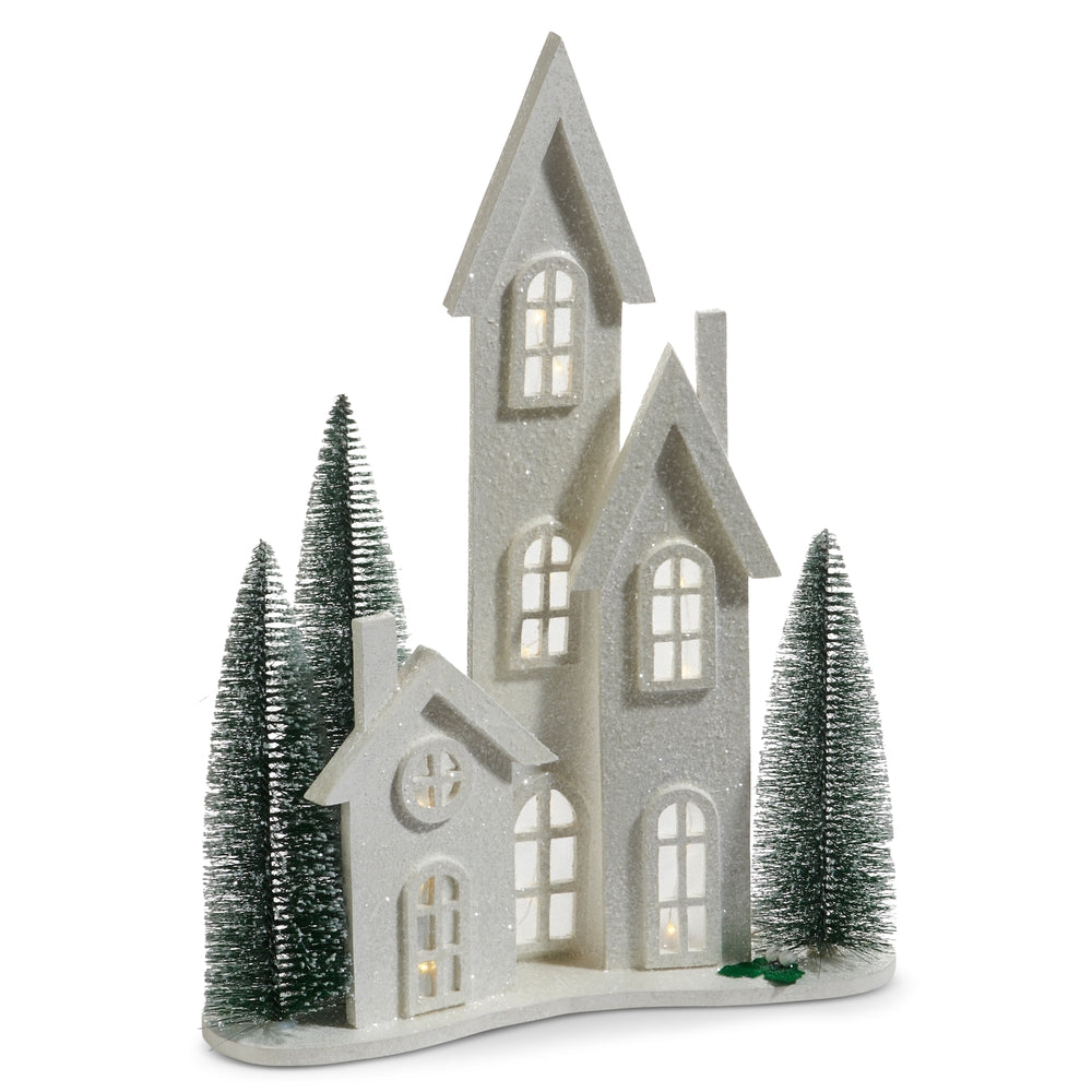 20.5" Lighted White Glitter House