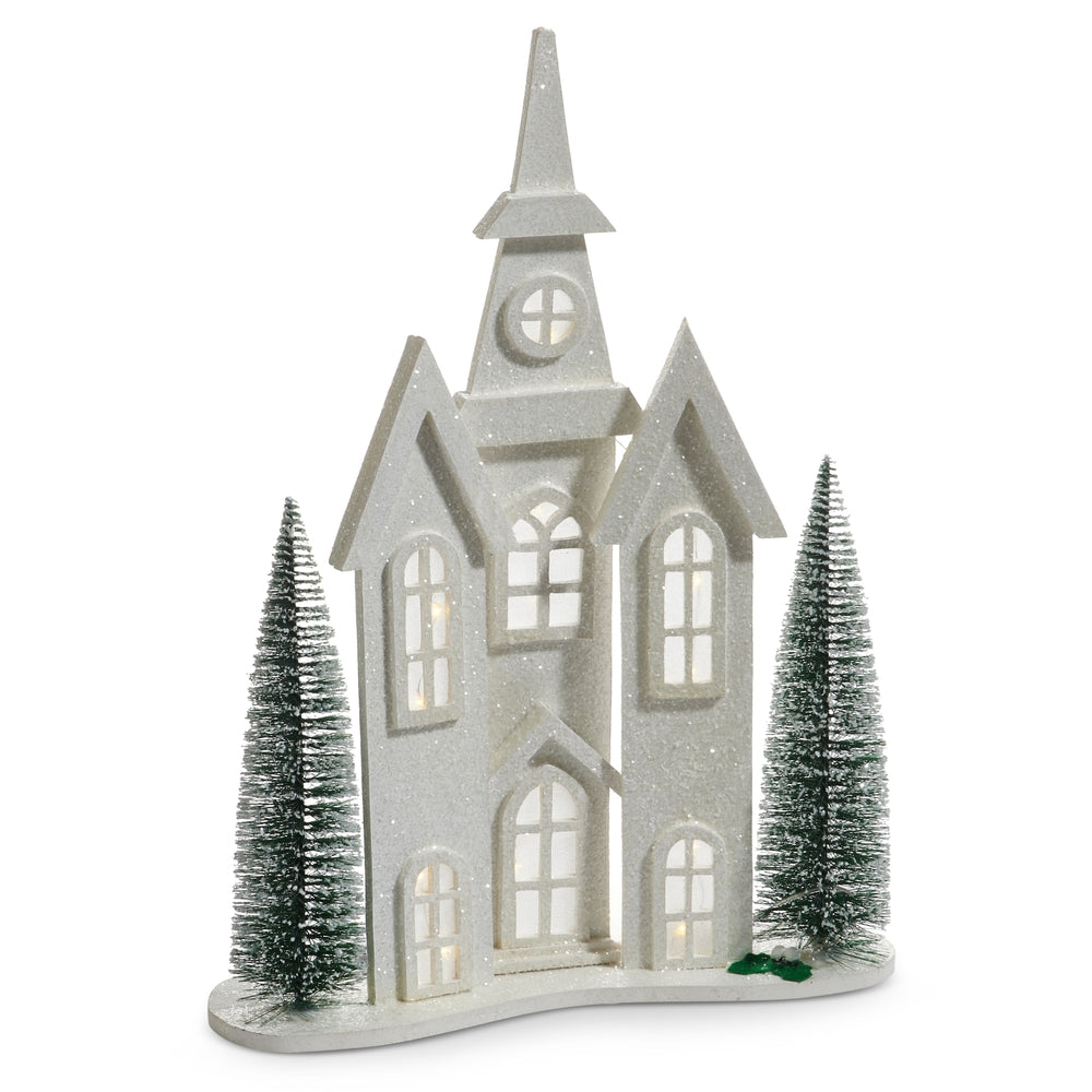20.5" Lighted White Glitter Church