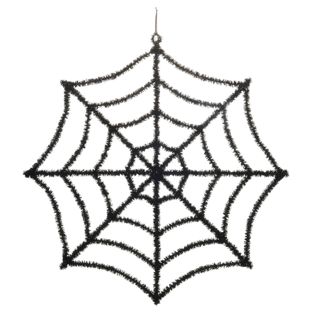 37" Black Tinsel Spider Web