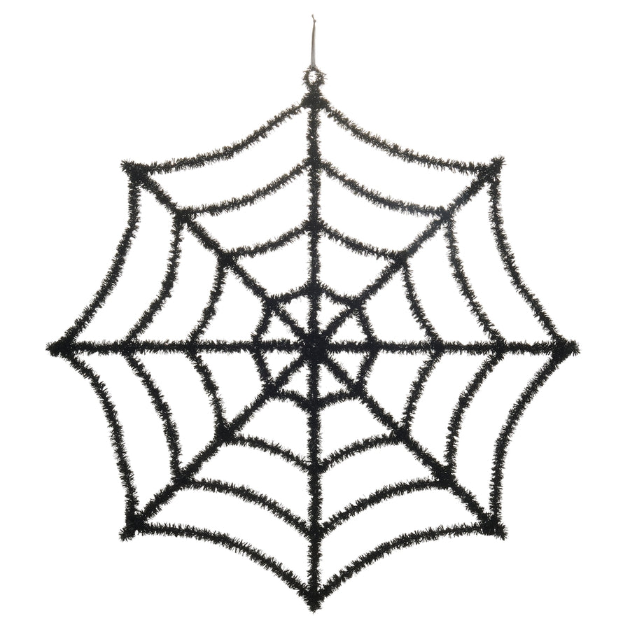 37" Black Tinsel Spider Web