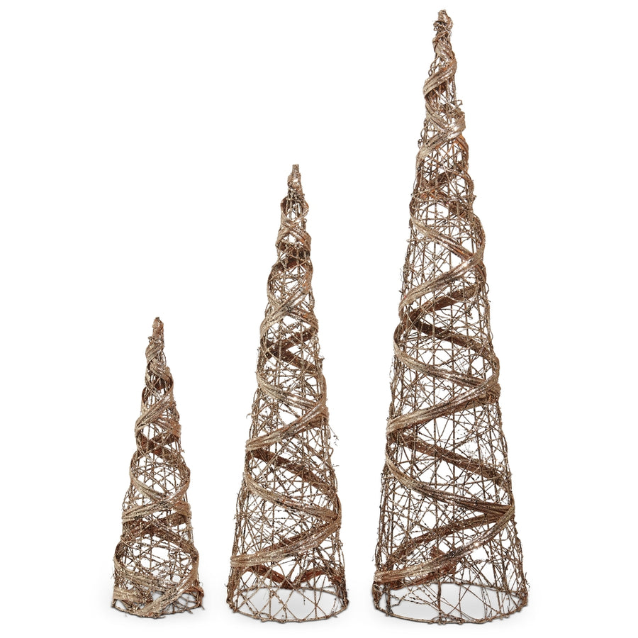 31.5" Champagne Vine Wrapped Cone Trees
