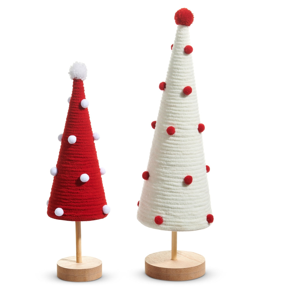 15" Red and White Pom-Pom Trees
