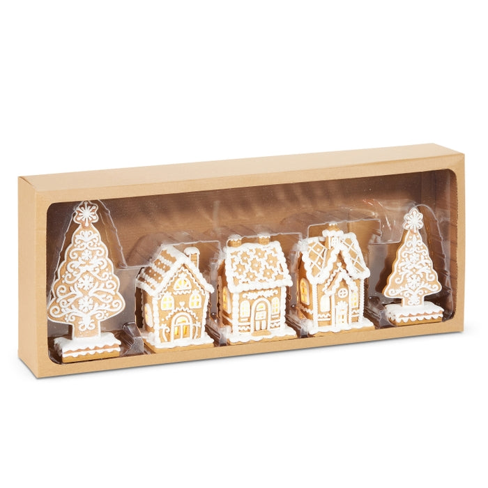 8.25" Box of Lighted Gingerbread Houses and Trees