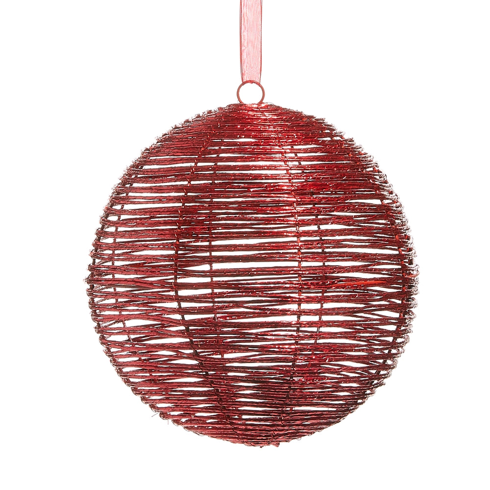 10" Red Wrapped Ball Ornament