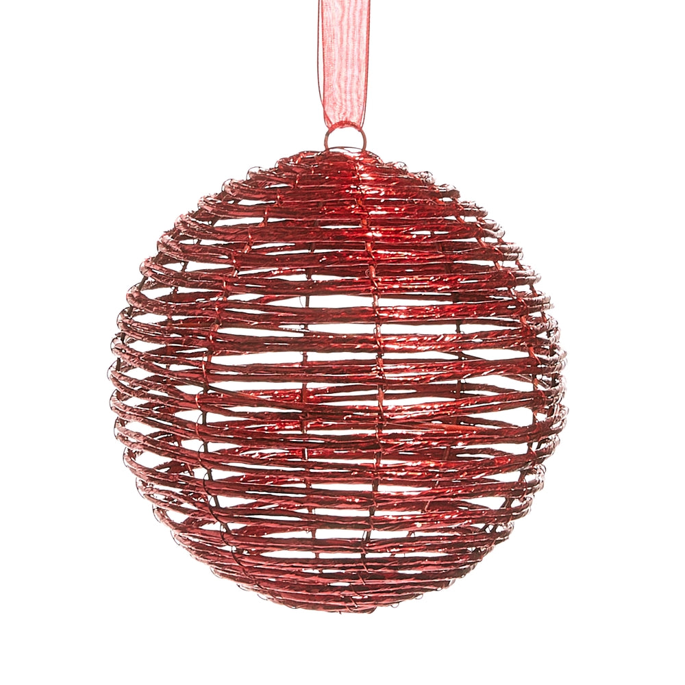 6" Red Wrapped Ball Ornament