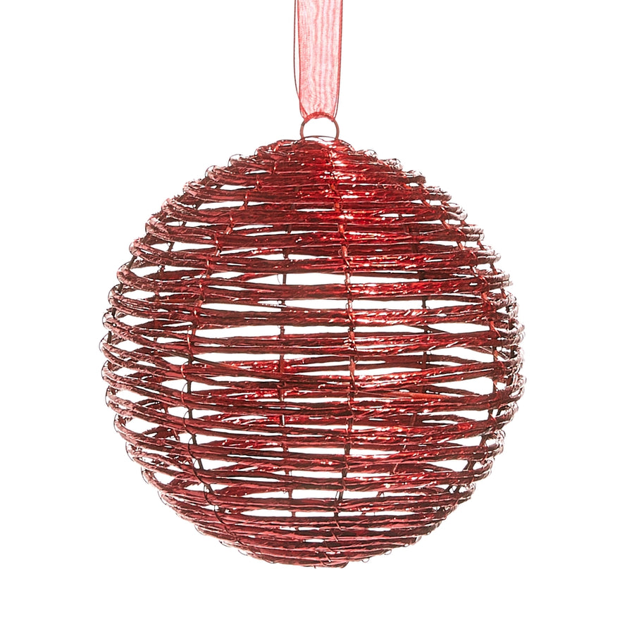 6" Red Wrapped Ball Ornament