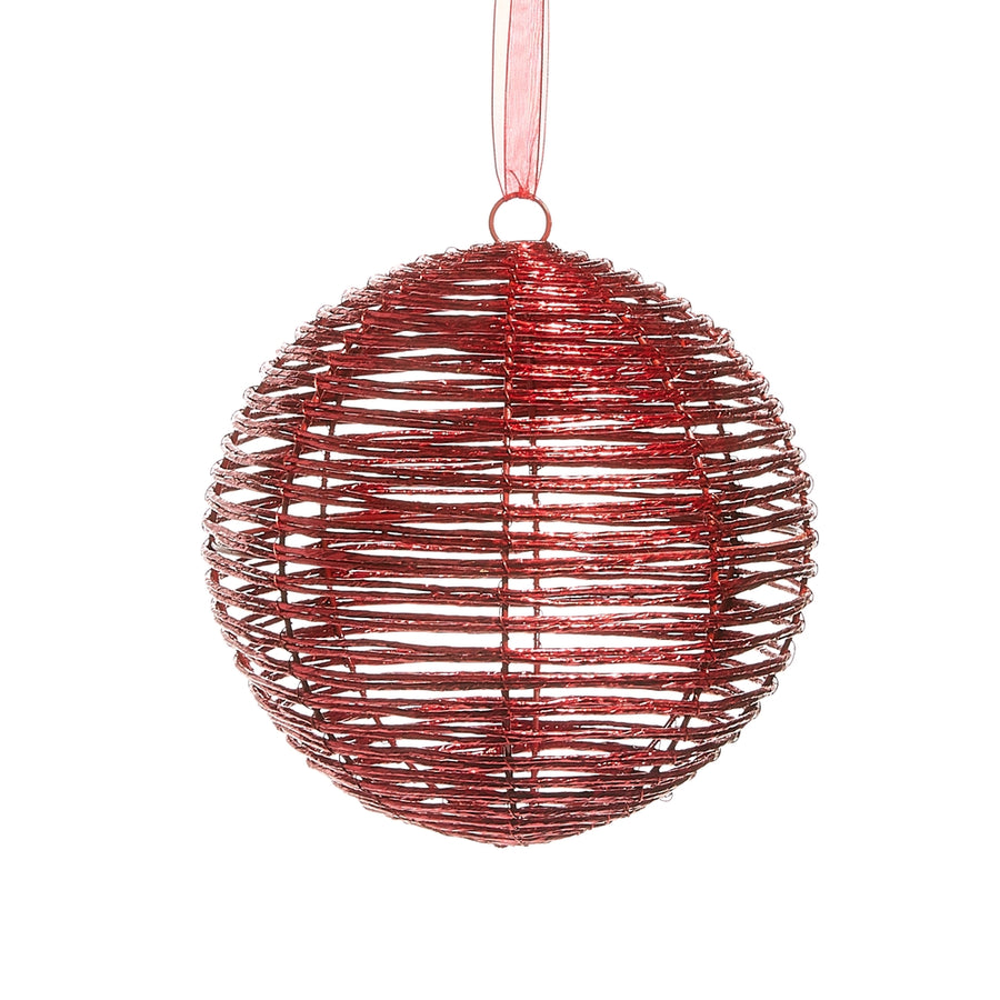 8" Red Wrapped Ball Ornament