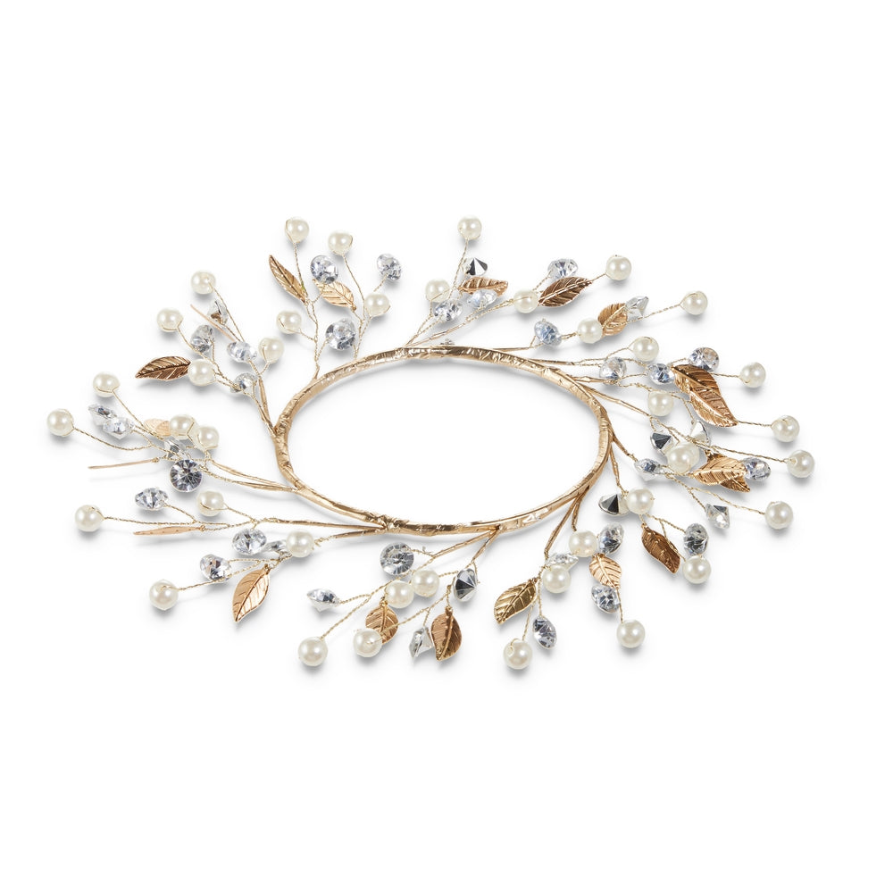 4.5" Pearl and Gold Leaf Candle Ring