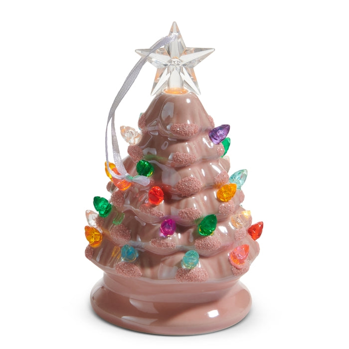 Lighted Pink Vintage Tree Ornament 5.25 Inch Ceramic
