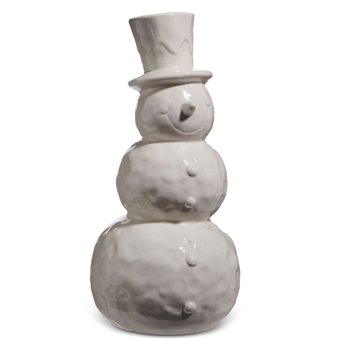 13.5" White Glazed Snowman