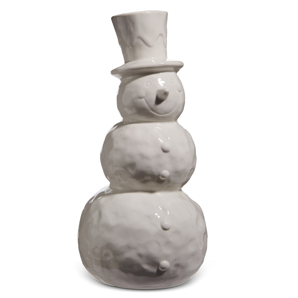 13.5" White Glazed Snowman