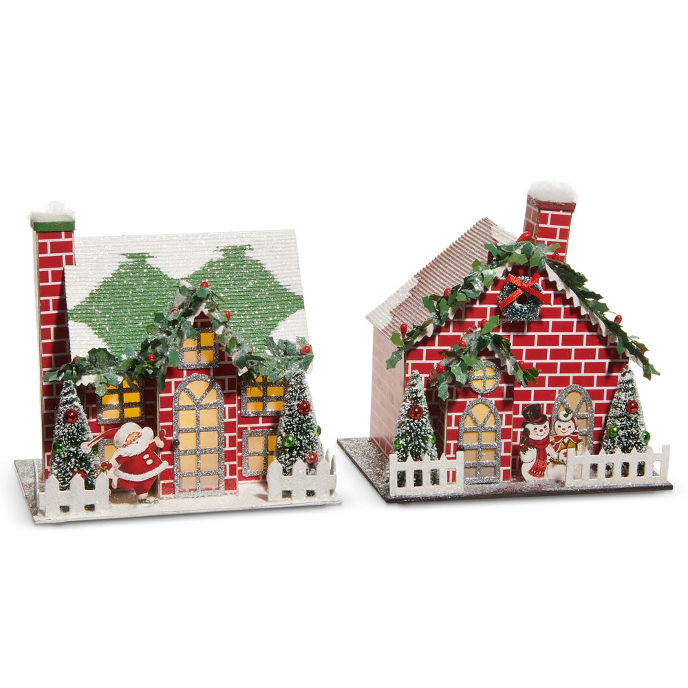 7" Lighted Brick Paper Holiday House