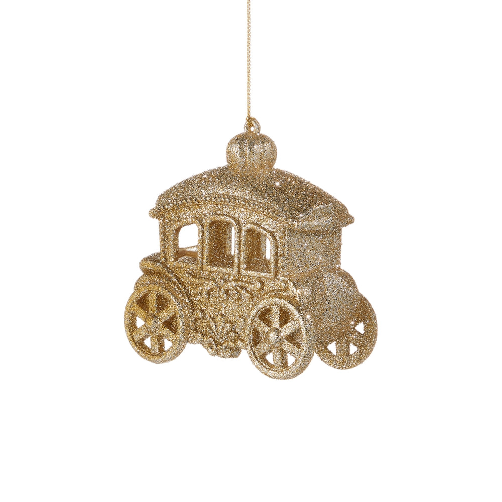 4.25" Champagne Glittered Carriage Ornament