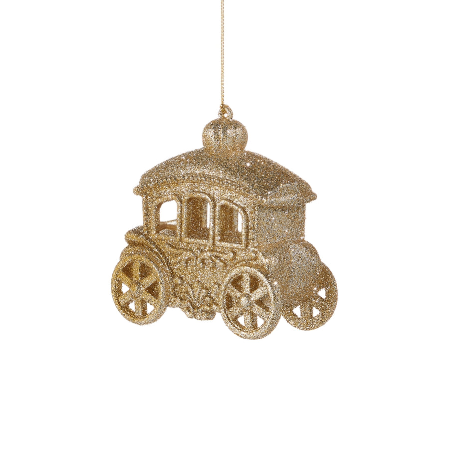 4.25" Champagne Glittered Carriage Ornament