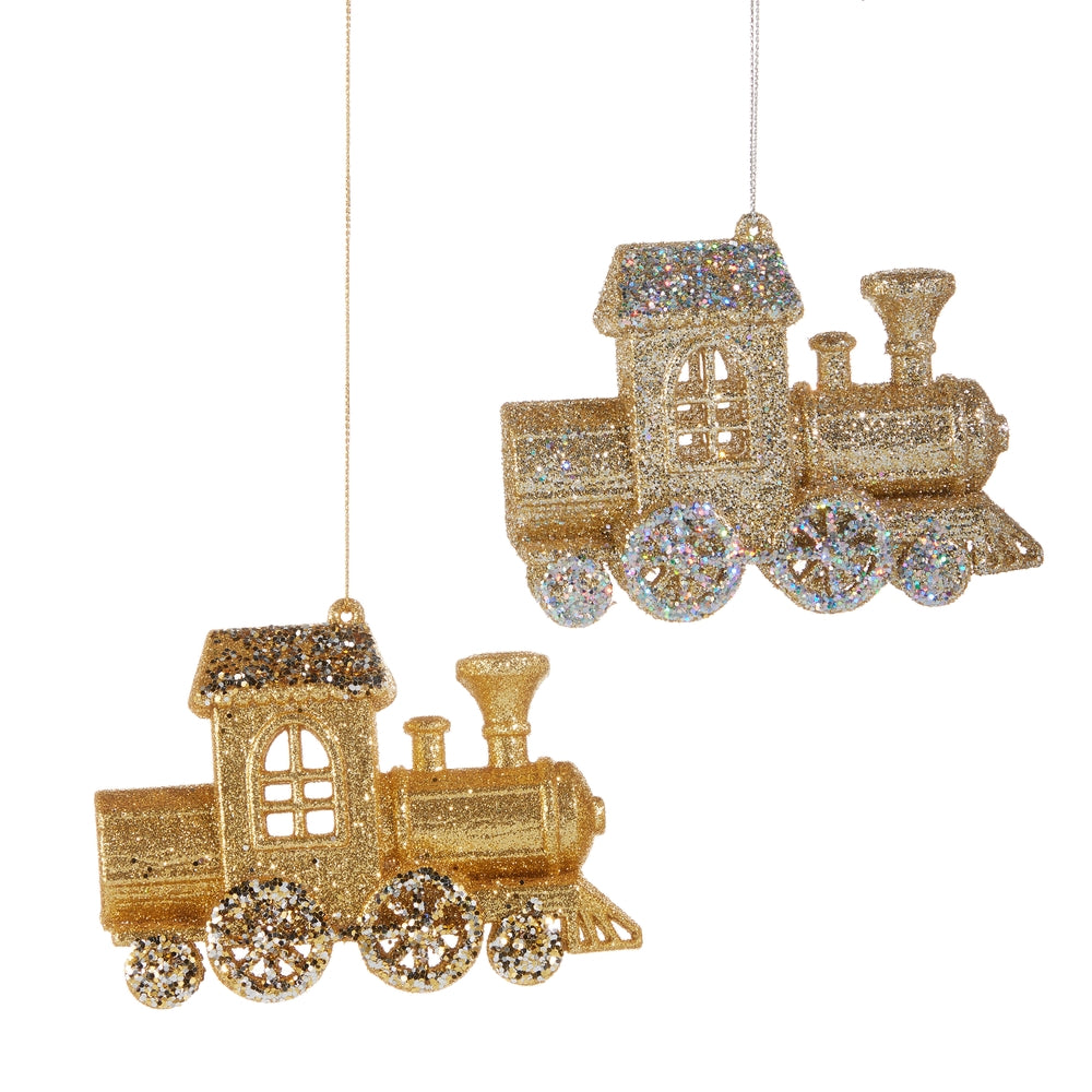 4.5" Glittered Train Ornament